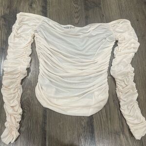 Free People White Ruched Long Sleeve Blouse